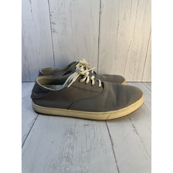 Olukai Kahu Lace Shoes Men's 10 Gray Lace Up Canvas Sneakers Comfort Slip On - Picture 1 of 7
